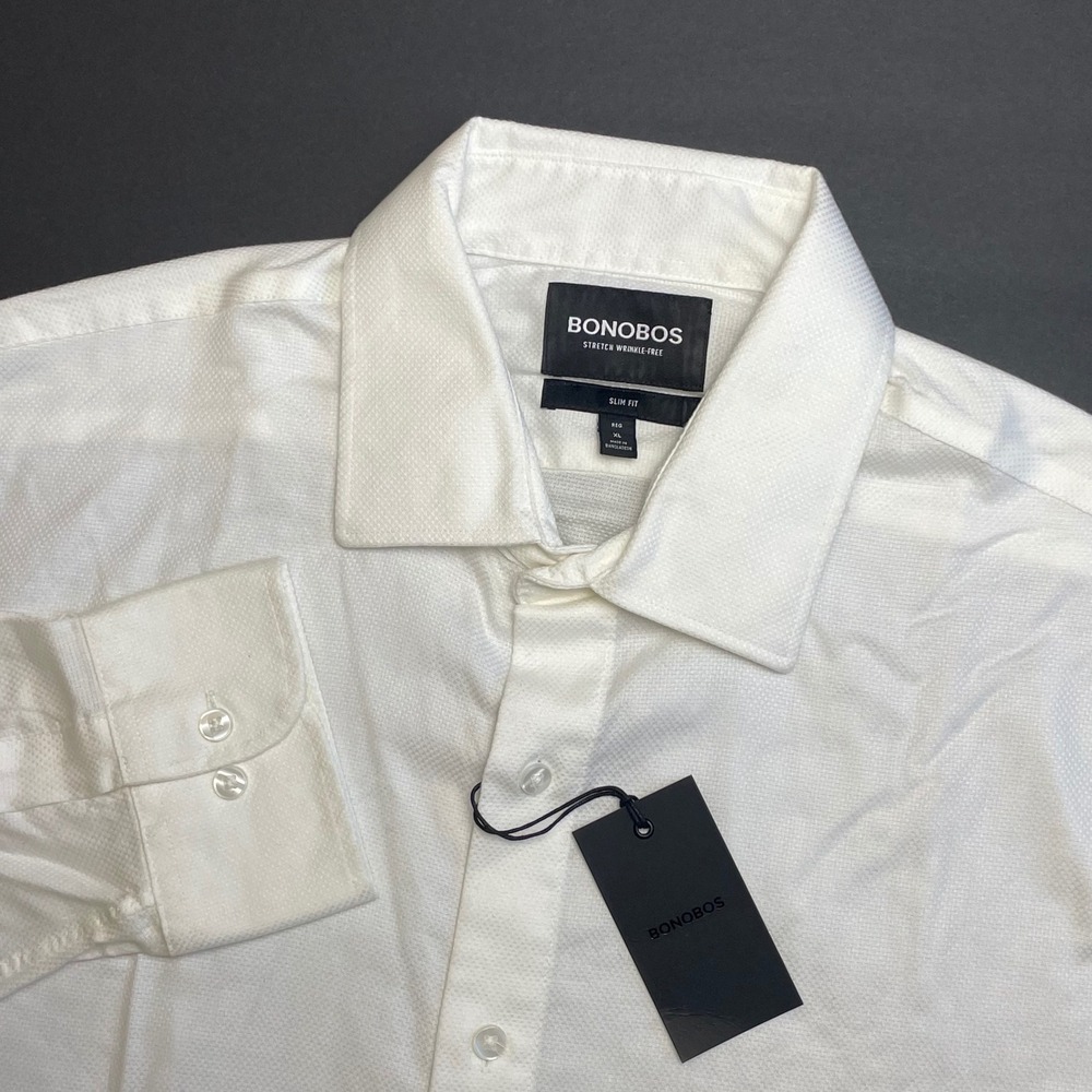 NEW Bonobos Dress Shirt Mens XL Slim Fit Solid White Stretch Wrinkle Free Cotton